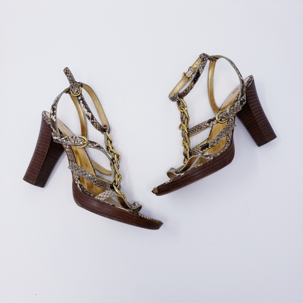 Coach Libertie Python Gold T Strap Gladiator Heels - image 1